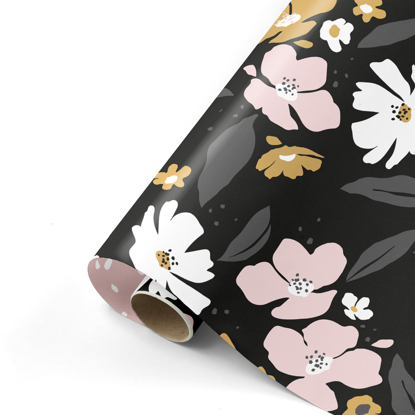 Inpakpapier Fresh Flowers - zwart