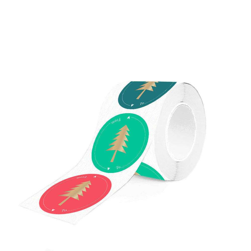 Stickers X-mas Multi - Tree Gold Text - Red (6 stuks)