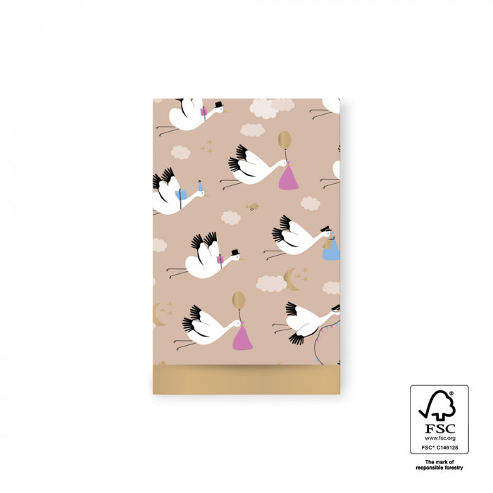 Cadeauzakjes Baby Bird Beige - Gold (12x19 cm - 10 stuks)