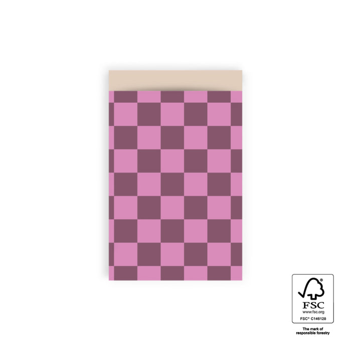 Cadeauzakjes Big Check Beet Red/Pink - Nude (12x19 cm - 10 stuks)