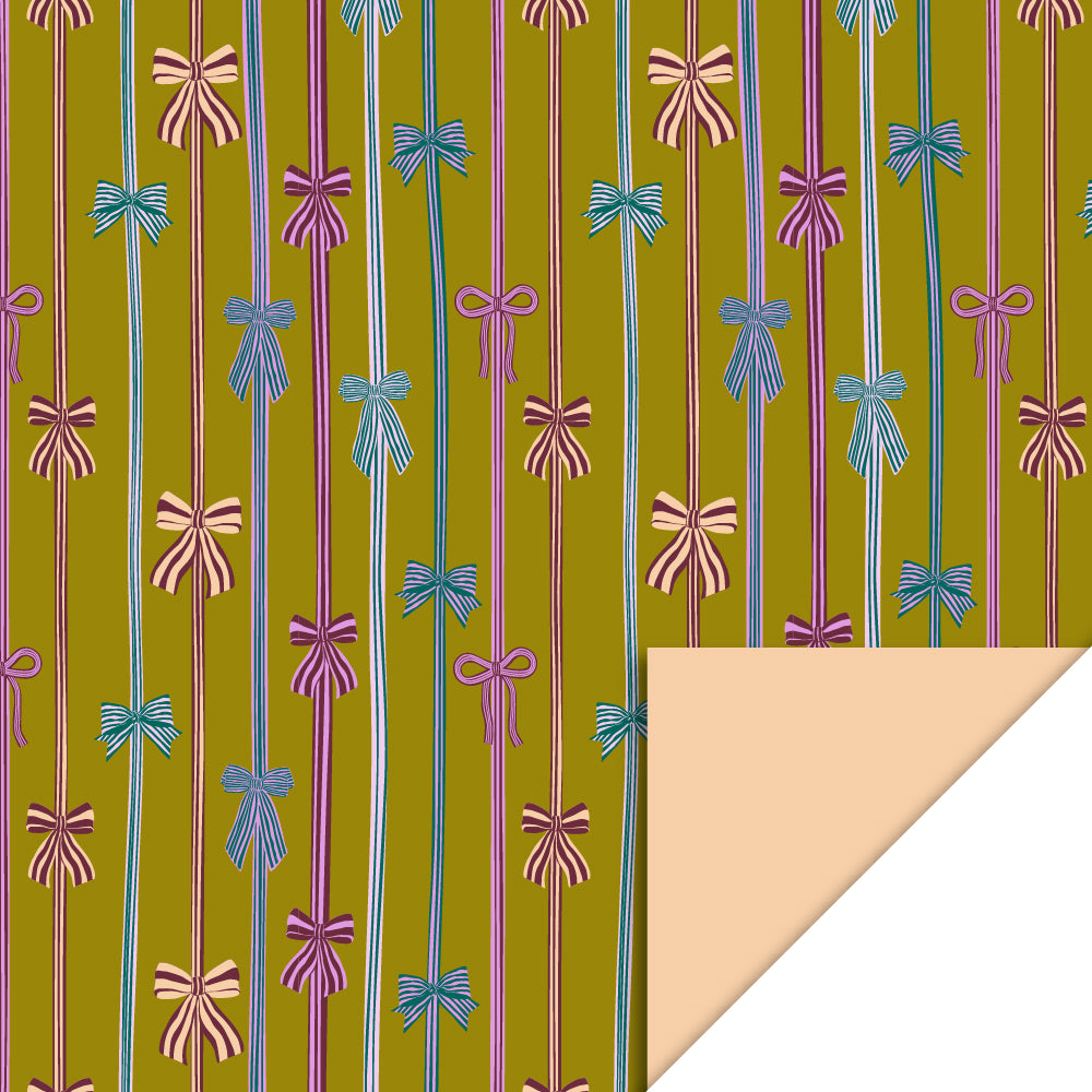 Inpakpapier Bow Parade Olive - Peach