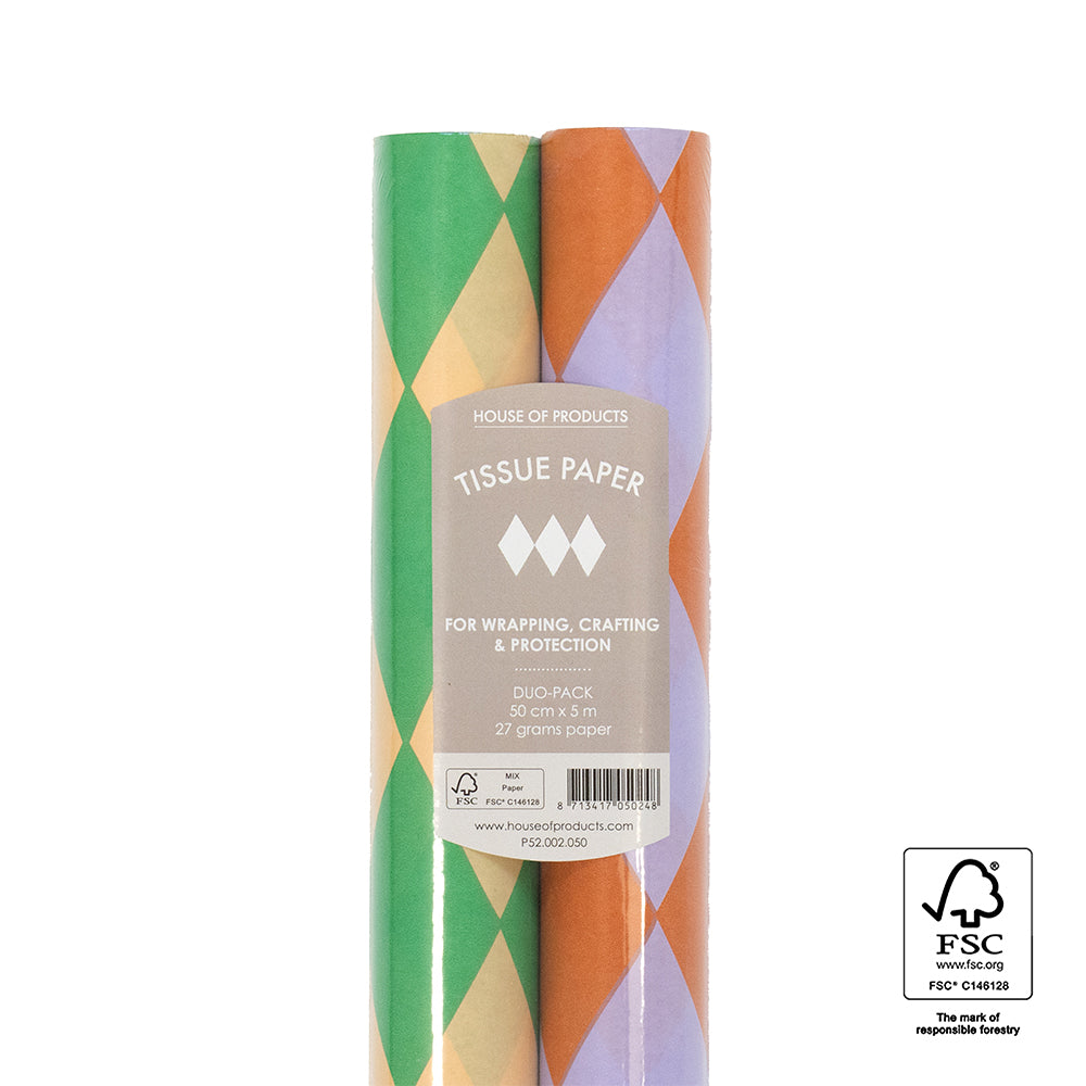 Duo Pack Vloeipapier op rol - Harlequin Green/Lilac