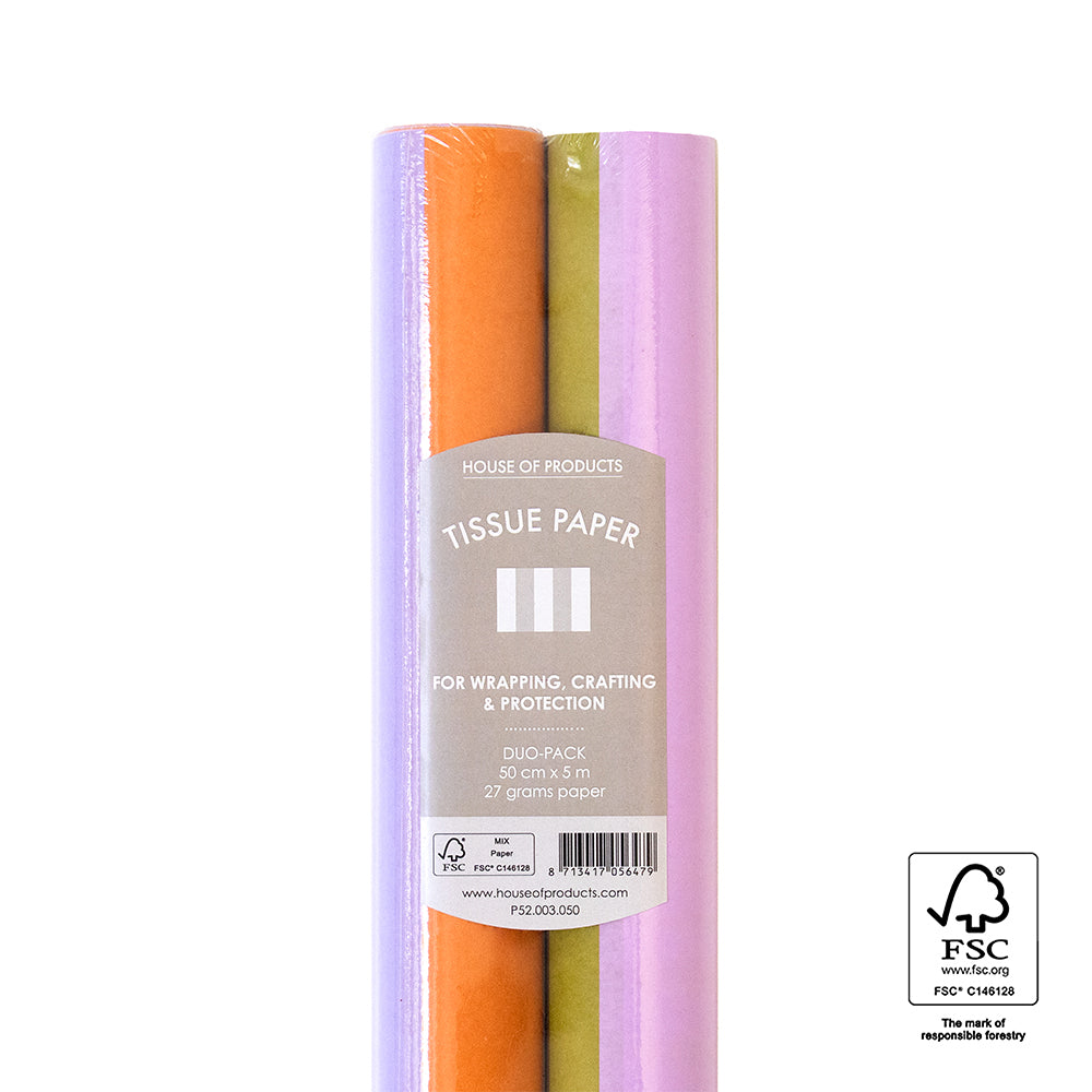 Duo Pack Vloeipapier op rol - Stripe Orange/Pink