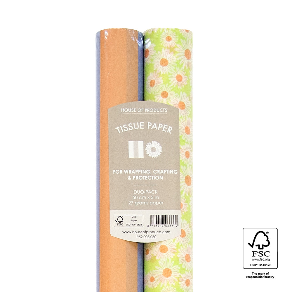 Duo Pack Vloeipapier op rol - Stripe/Daisy