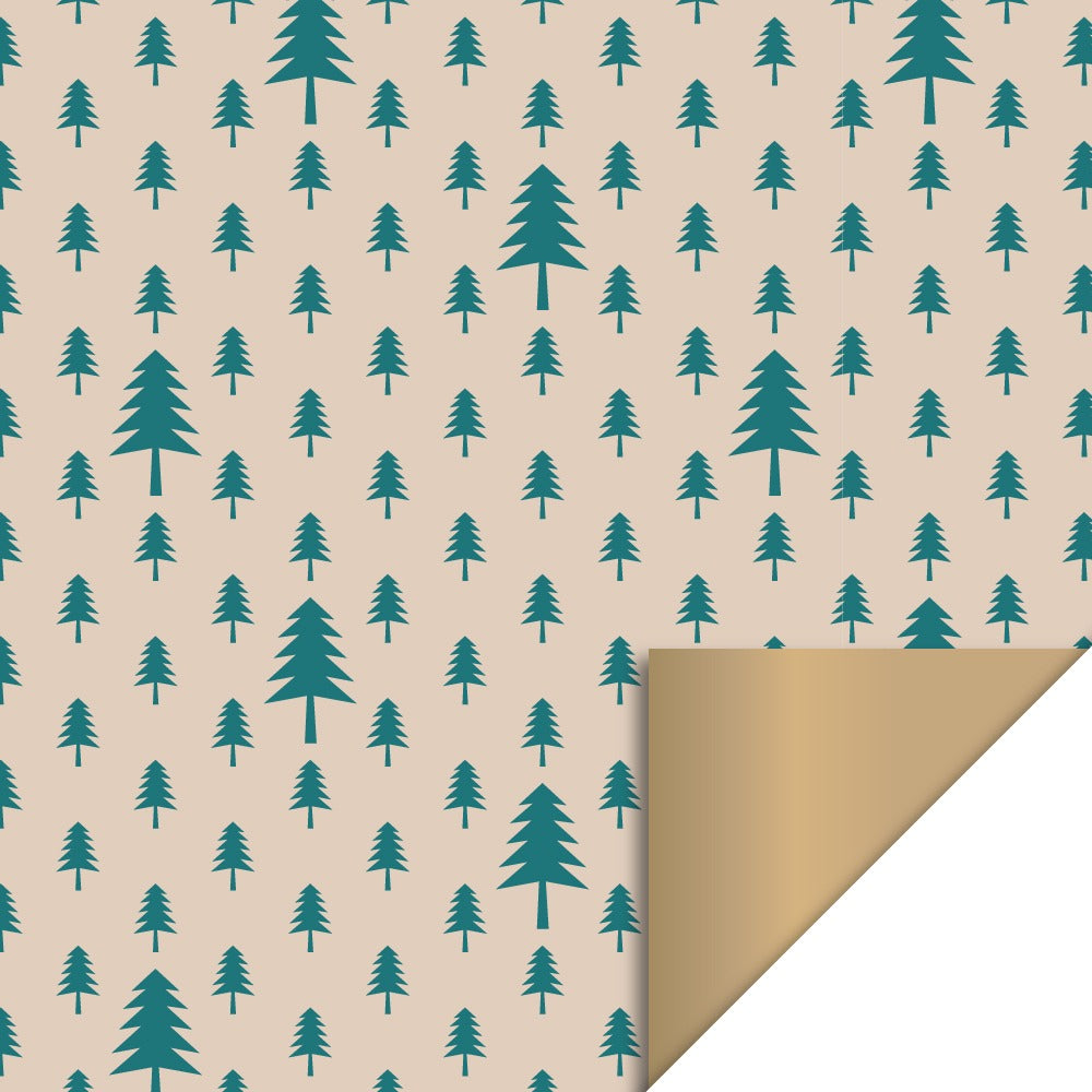 Inpakpapier X-mas - Tree Beige/Jade Green - Gold