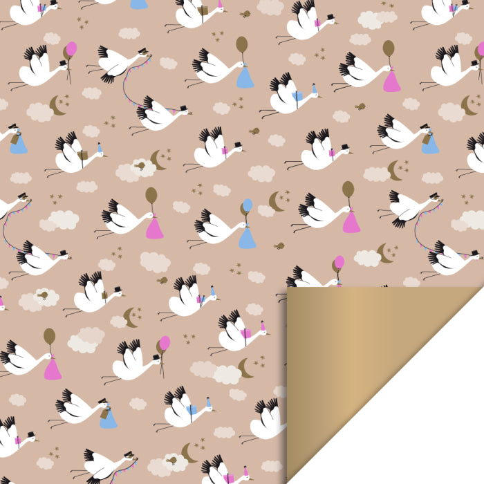 Inpakpapier Baby Bird Beige - Gold