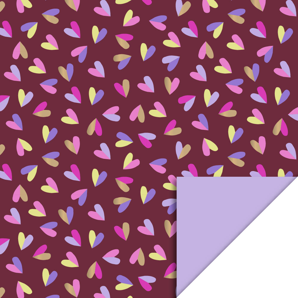 Inpakpapier Hearts Duo Beet Red - Lilac