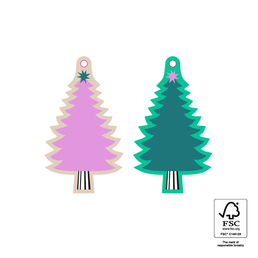 Cadeaulabels X-mas Duo - Trees Pink/Green (2 stuks)