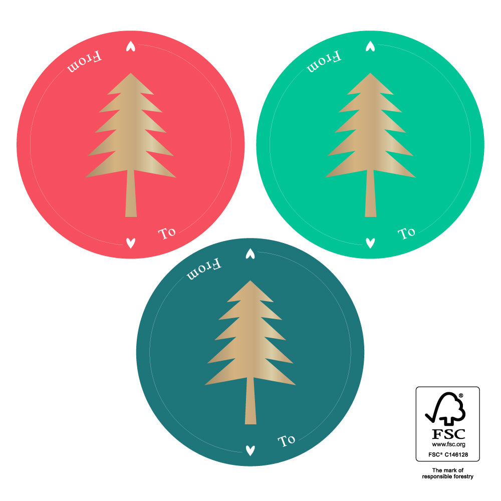 Stickers X-mas  Multi - Tree Gold Text - Red (6 stuks)