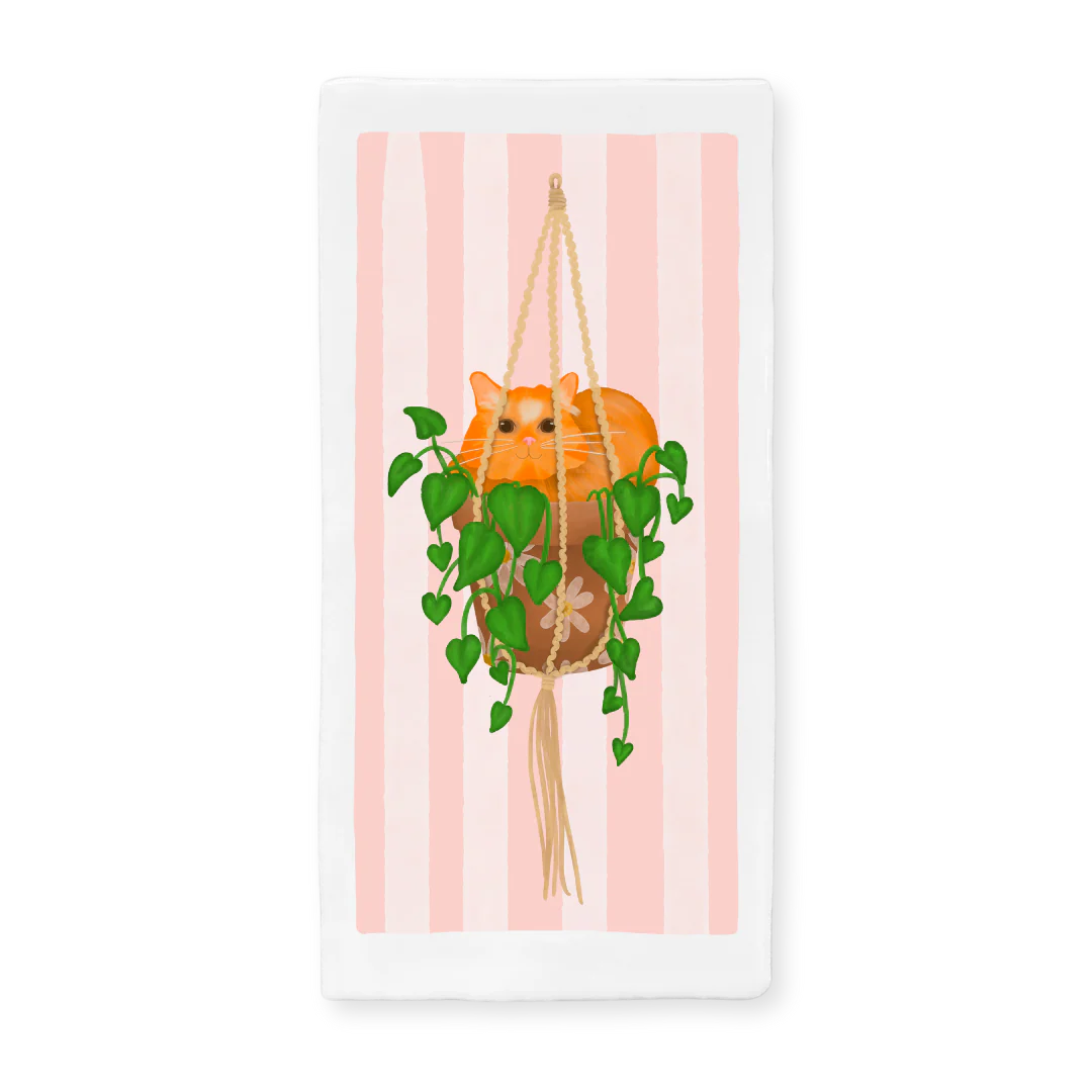 Tegeltje 7.5x15 cm - Oranje kat in hangplant