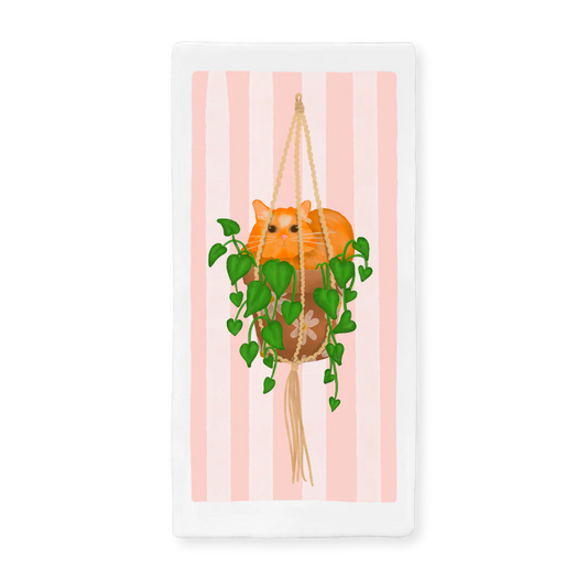 Tegeltje 7.5x15 cm - Oranje kat in hangplant