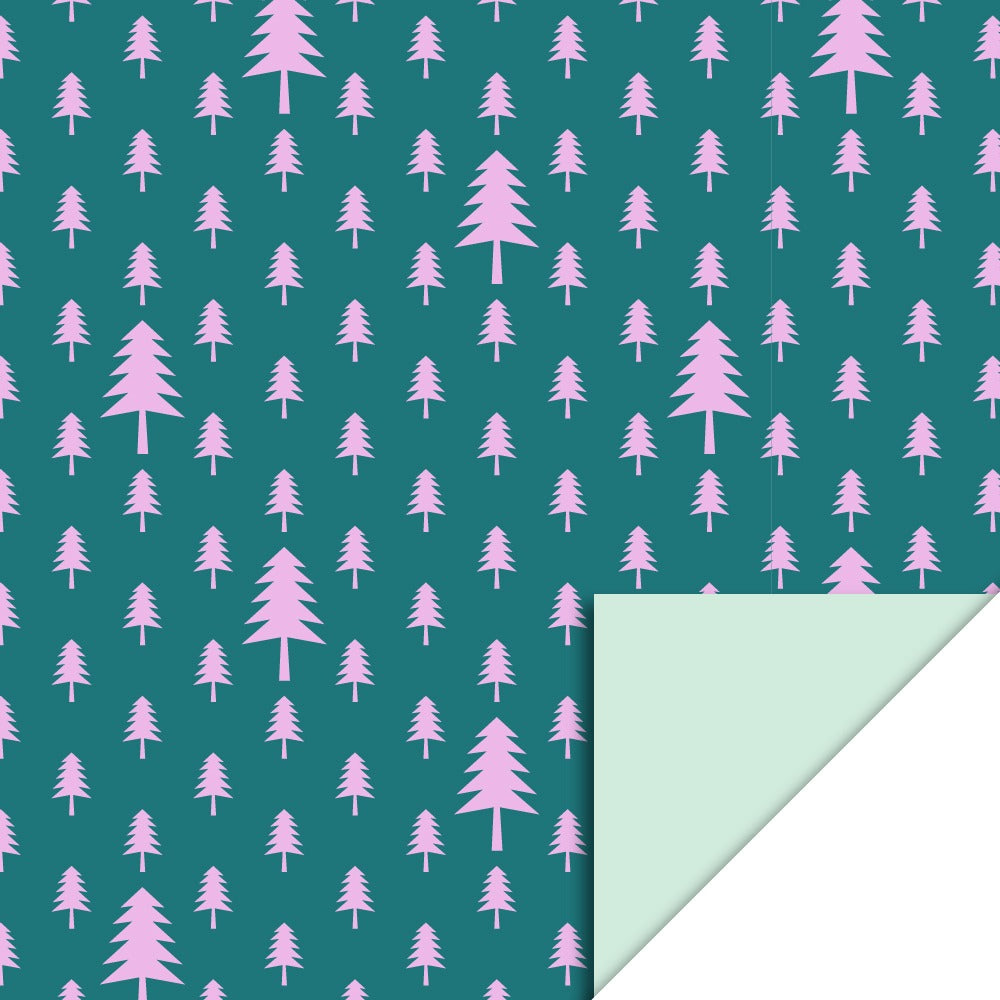Inpakpapier X-mas - Tree Jade Green/Pink - Pastel Mint