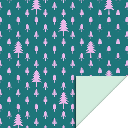 Inpakpapier X-mas - Tree Jade Green/Pink - Pastel Mint